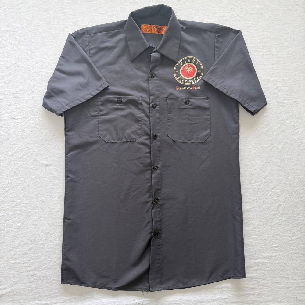 Miami Brewing Co Red Kap Work Shirt Mens S Gray Beer Brewery Graphic Button Up